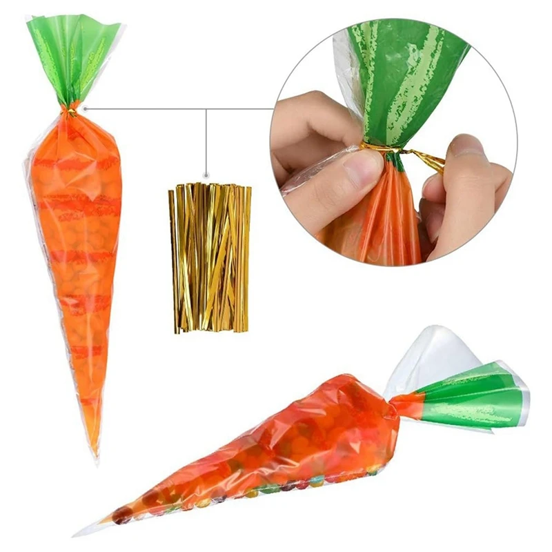 Plastic Bag Carrot Shaped Treat Bags Baking Bag Easter Christmas Carrot Patterned Cone Shaped Treat Bags Triangle Goody Bags