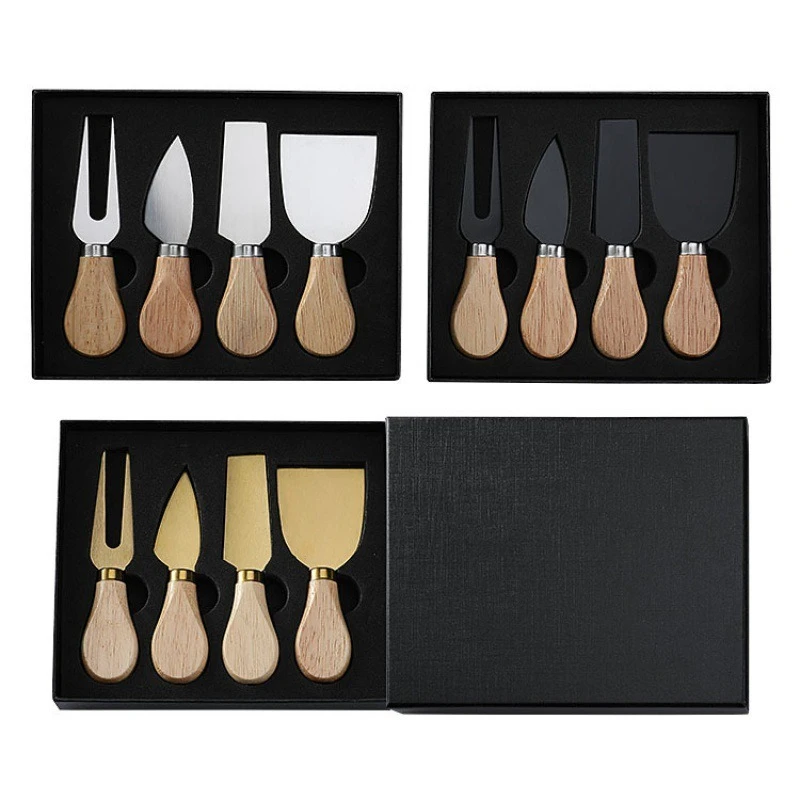 6/4pcs Exquisite Cheese Knives Set Stainless Steel Fork Spreader Collection Walnut Handle Cheese Slicer with Gift Box