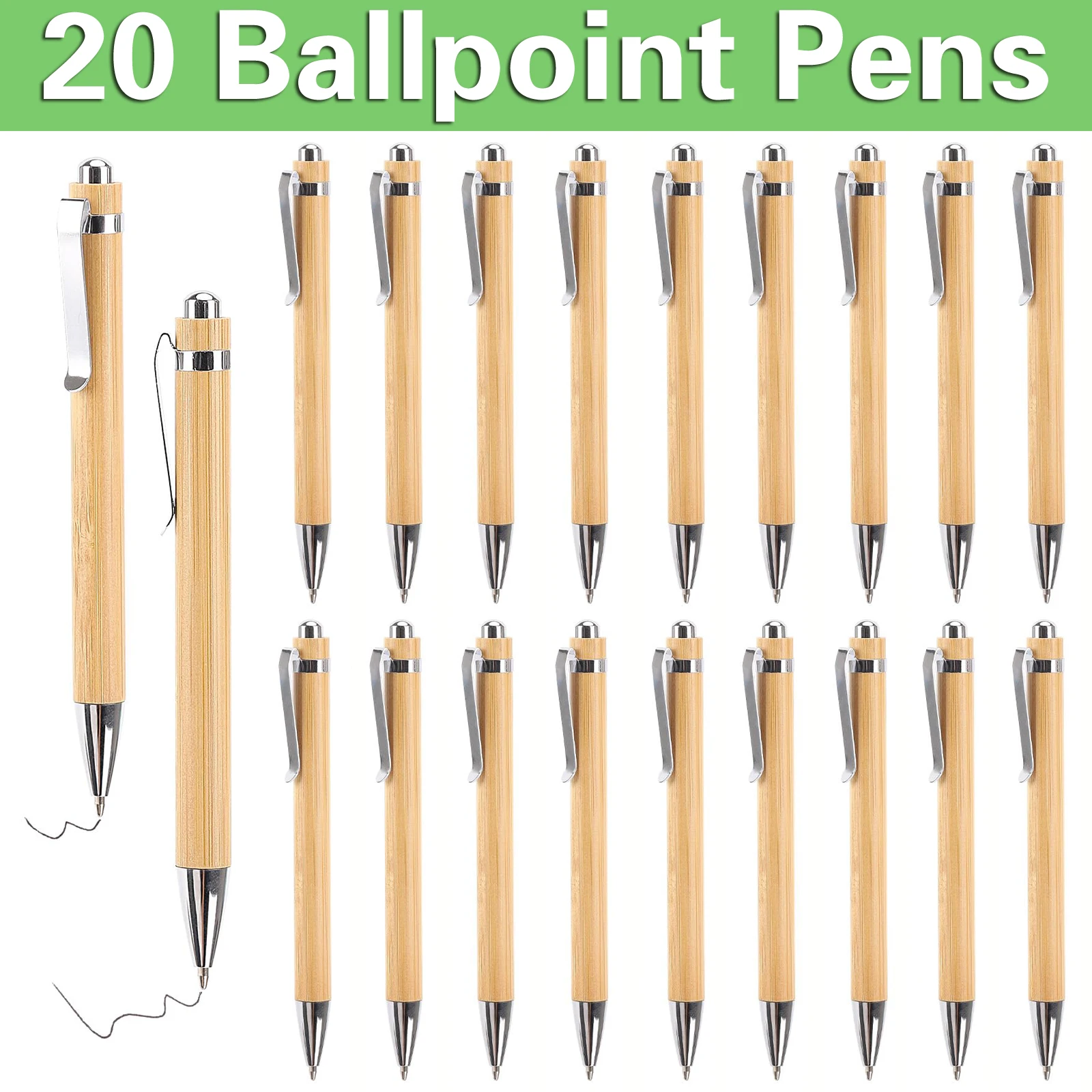 20Pcs/Lot Bamboo Wood Ballpoint Pen 1.0mm School Wrting Stationery Business Signature Ball Pens Bamboo Pen