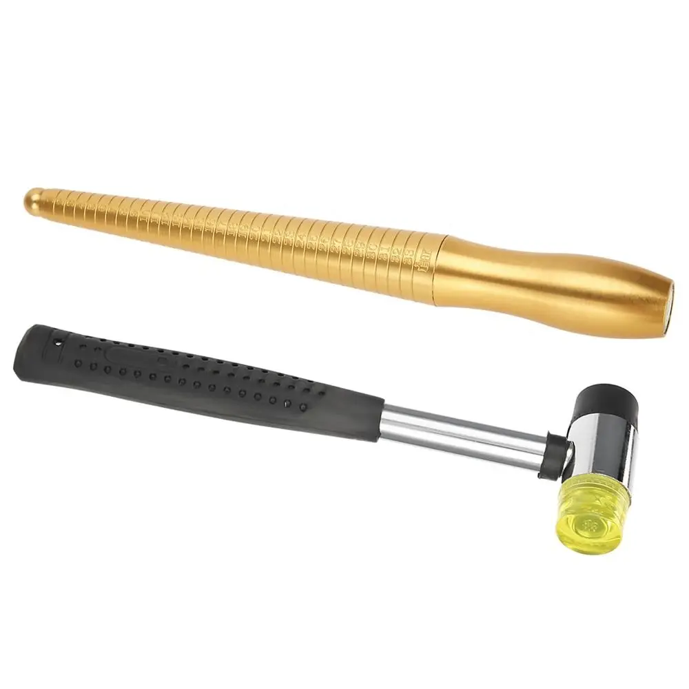Metal Ring Mandrel Sizer Rubber Hammer Mallet Finger Measuring Stick Ring Sizing Gauge Ring Measuring Tool Jewelry Repair