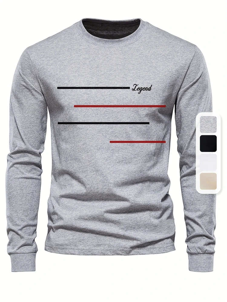 Modna wiosenna męska koszulka Wygodny sweter z długim rękawem O Collar Trend Letters Printed Simple Versatile Casual Long-sleeve