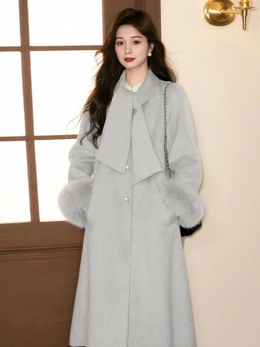 

ay Double-Sided Camere Coat Women's Mid-Length Woolen Jaet Unique Design Korean Sle Commute Winter Faion Small Size