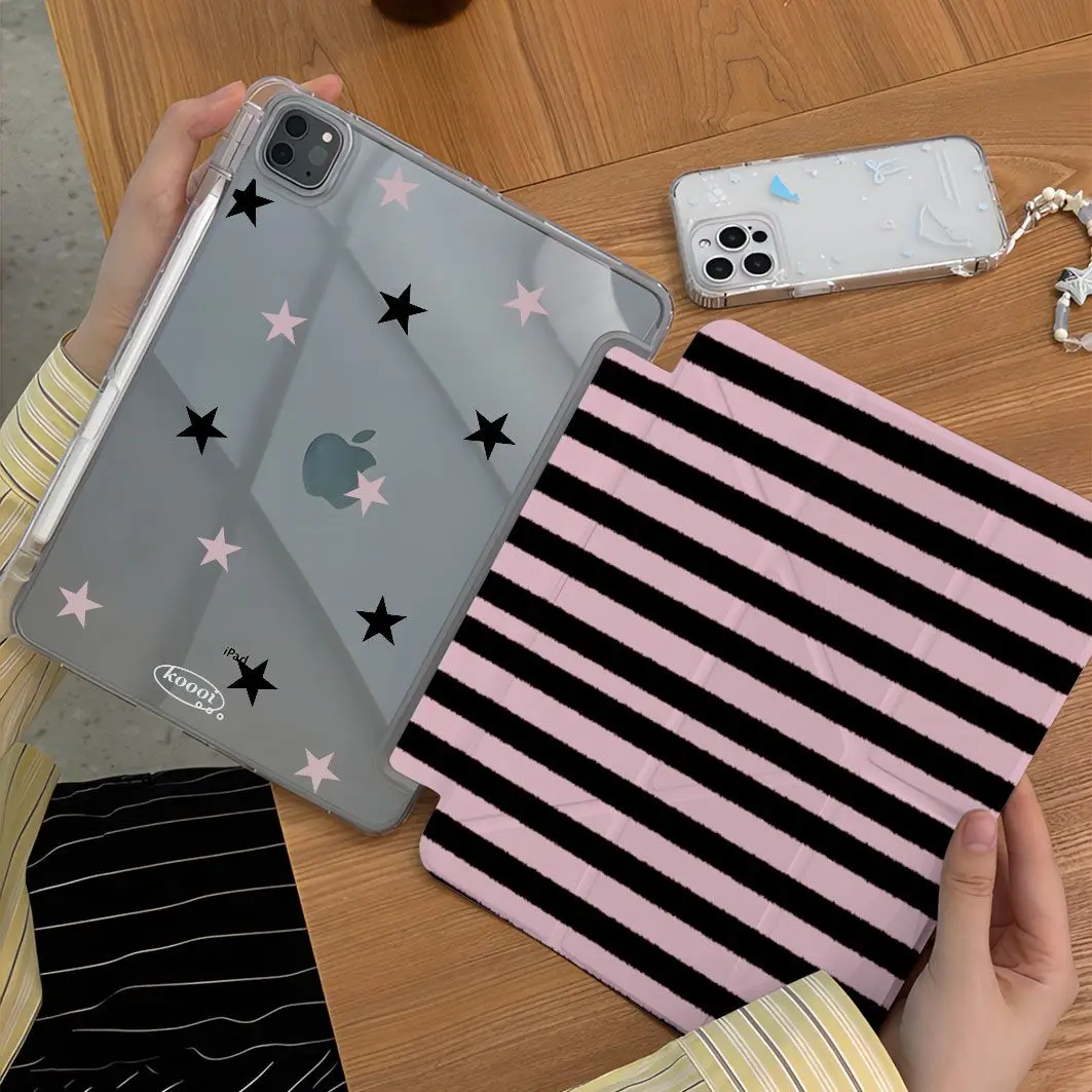 

Pink-Brown Striped Star 3+Y Fold For Samsung TabS8 S9 S11 FE S6lite tablet Protective Case 10S11/S8+/s6lite/A78 English Case