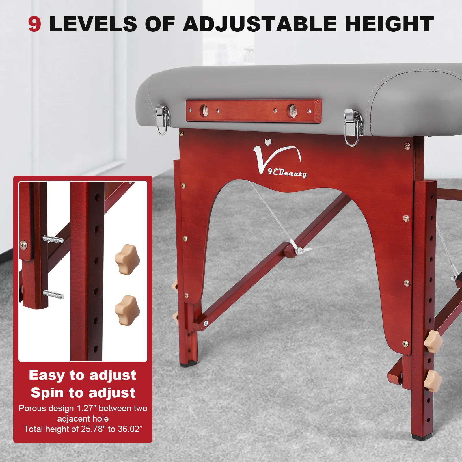 طاولة تدليك محمولة ارتفاع قابل للتعديل طاولة تدليك قابلة للطي مع مسند للرأس قابلة للطي وسرير تجميل لصالونات التجميل #3