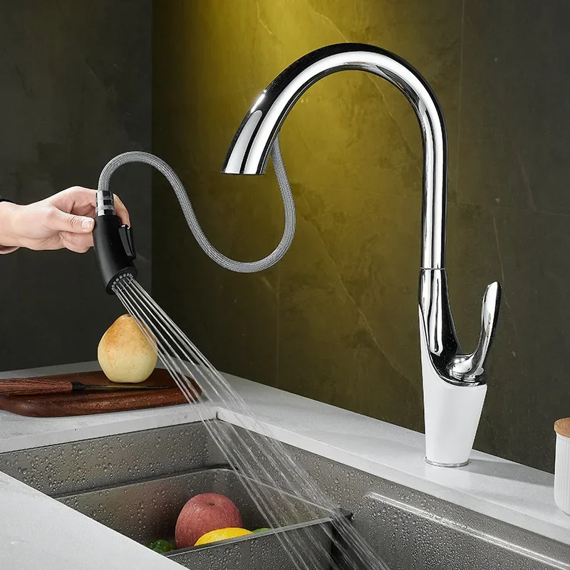 Tuqiu Pull Out Kitchen Faucets Silver Single Handl Black Kitchen Faucet Sink Tap Brass Rotating Water Mixer Tap Mixer Tap