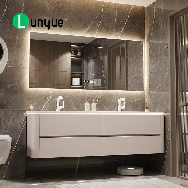 Customizable Modern Minimalist Bathroom Vanity Cabinet Set with Integrated Sink Wall Mounted Washstand Storage Furniture for