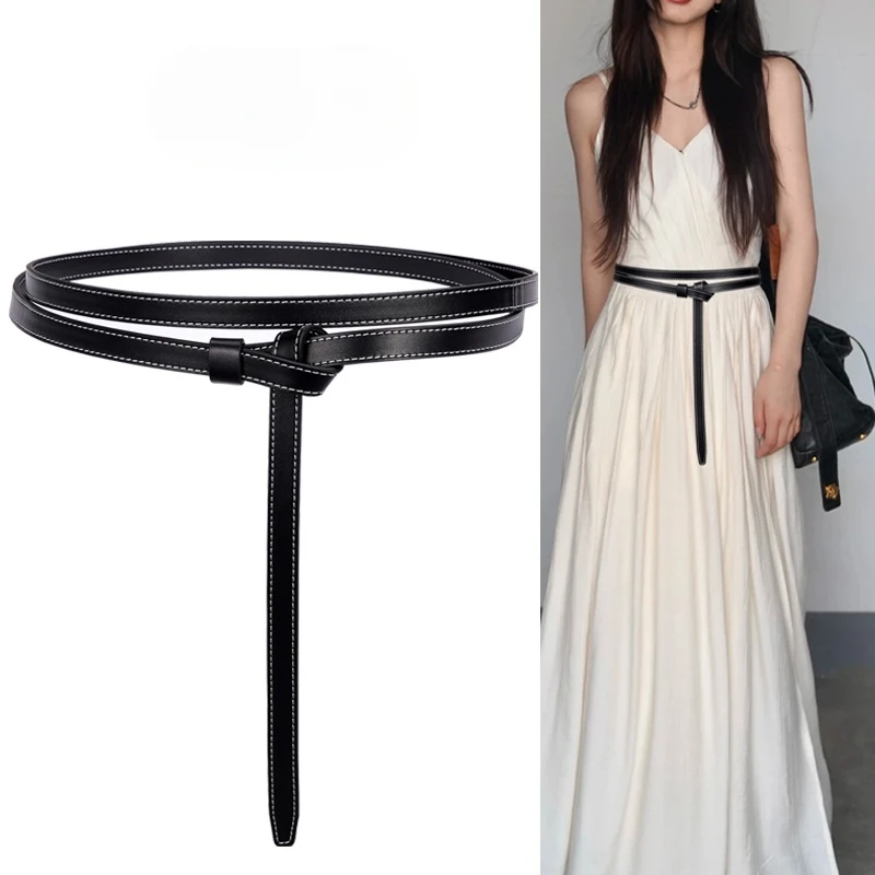 198cm Extra Long Waist Chain Belt Simple Knotted Design for Dresses, Slim Decorative String Waistband