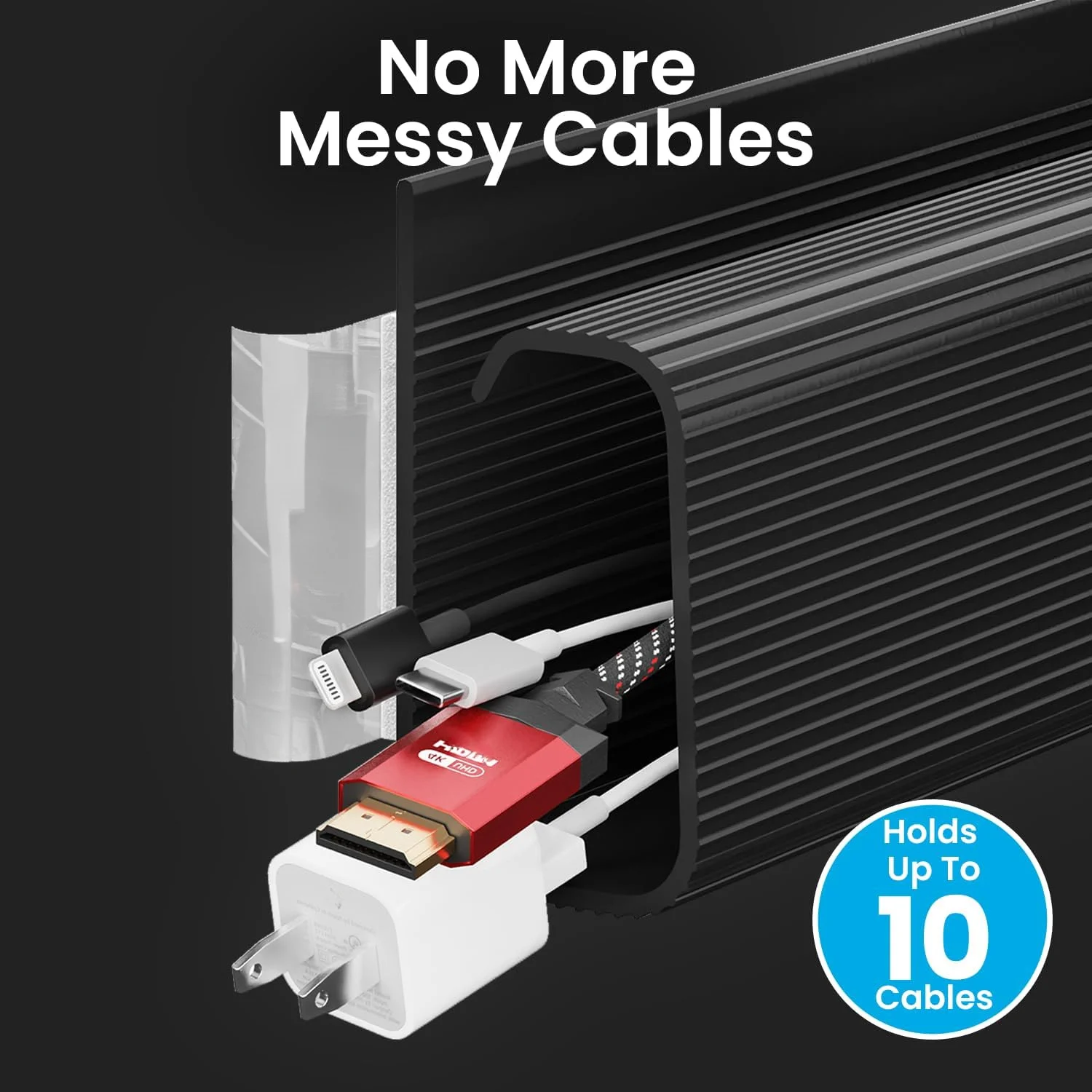 [صينية كابل أنيقة] قطعتان من صينية كابلات تحت المكتب ذاتية اللصق باللون الأسود الأنيق |   منظم فتحة PVC غير مرئي، تركيب بدون مثقاب