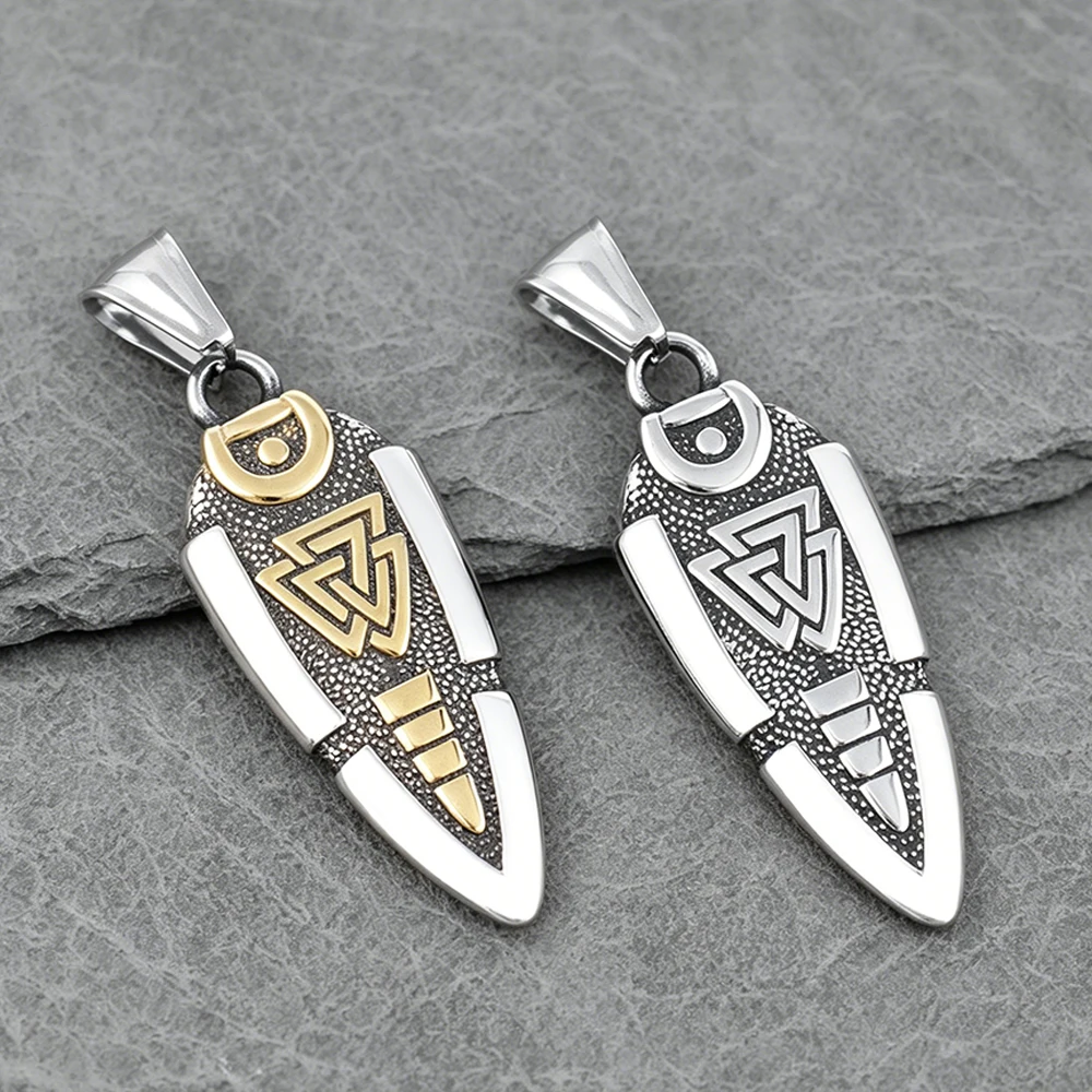 Fashion Odin Spear Necklace for Men 316L Stainless Steel Gungnir Arrowhead Pendant Viking Rune Valknut Amulet Icelandic Jewelry