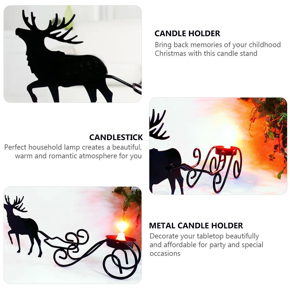 

1Set Christmas Iron Candlesticks Elk Shape Black Holders Decorative Festive Romantic Atmosphere Christmas Decorations