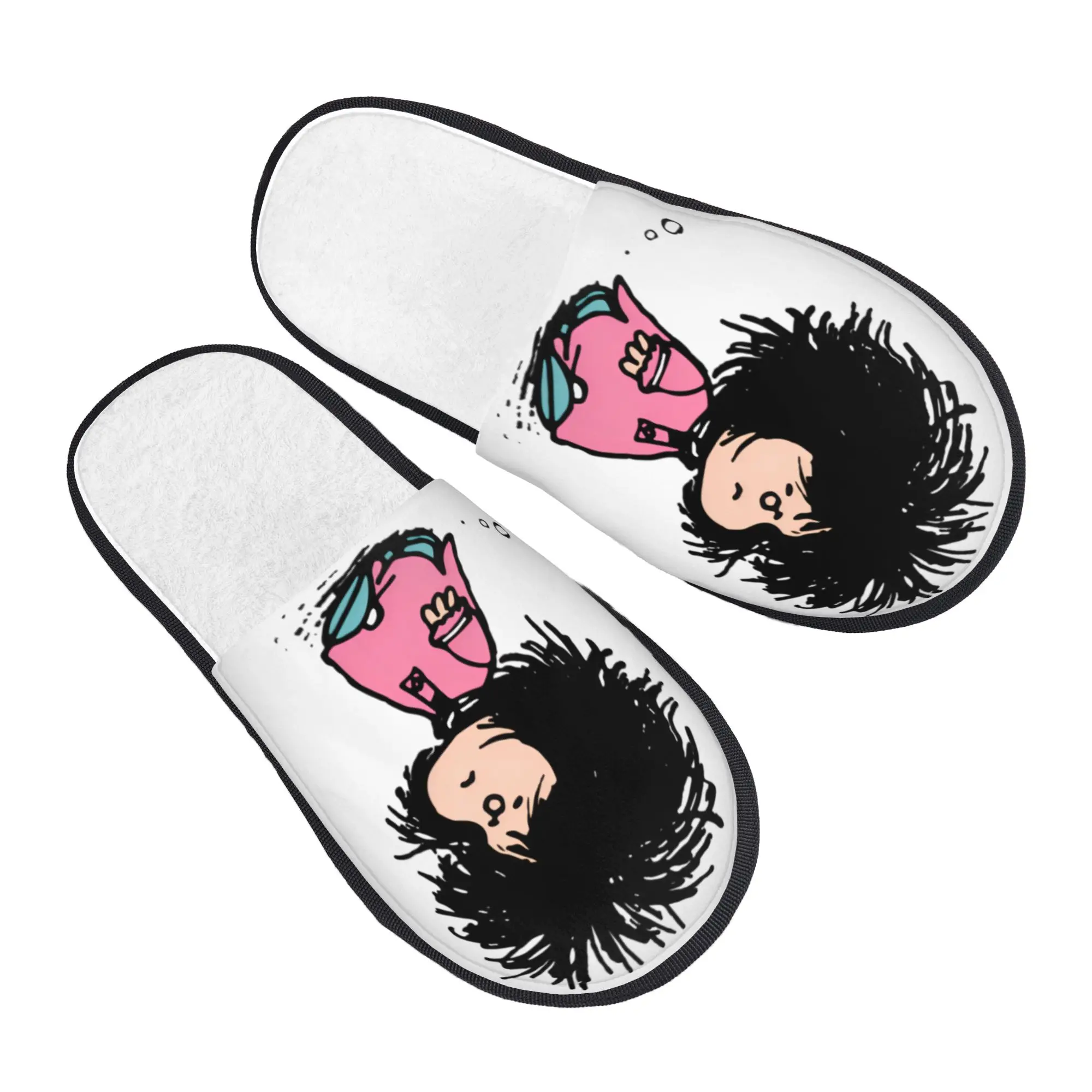 Pantoufles d'intérieur en mousse à mémoire de forme douce, motif Humor Manga Mafalda, Quino Argentine, dessin animé, pour couple, famille, chambre à coucher, dortoir, semelle chaude.