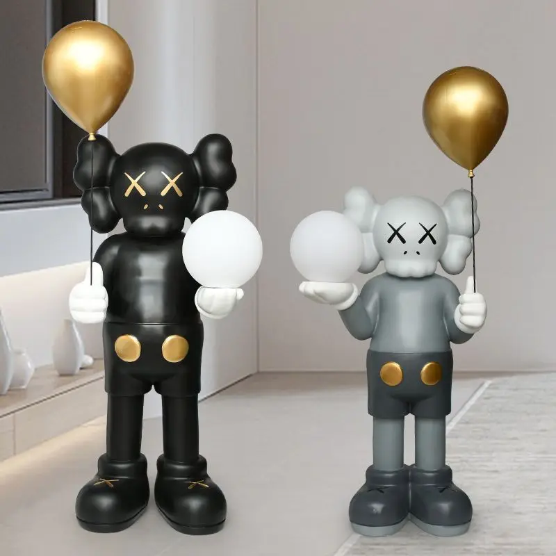 Modern Light Luxury Style Home Decoration Balloon Bear Sculpture Large Resin Handicraft Living Room Art LED Light Ornaments