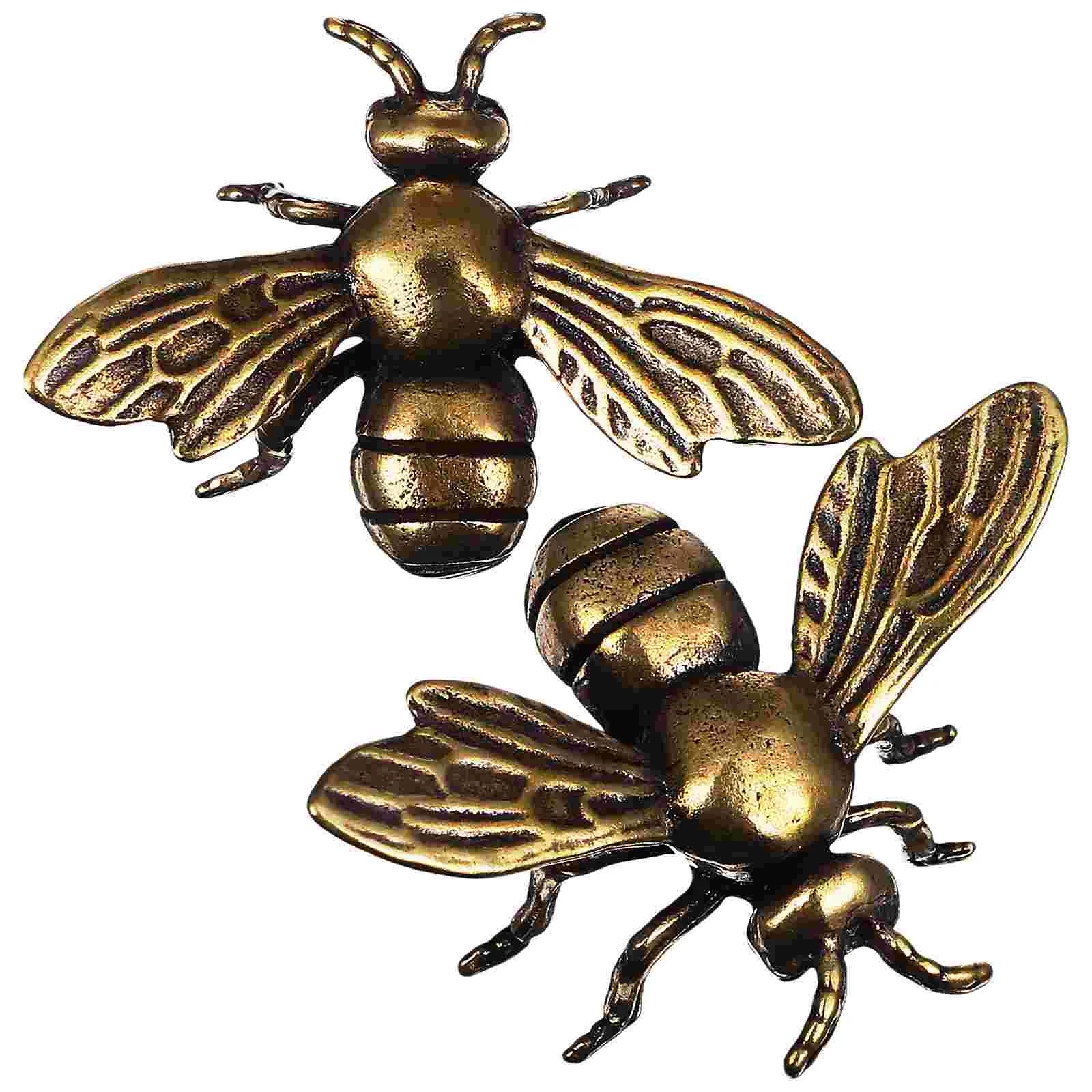 

2 Pcs Creative Bee Metal Ornaments Decor Manual Adornments Statues Copper Miniature Figurine