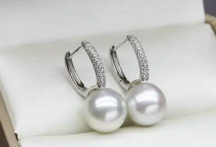 

accessories S925 Sterling Silver micro inlaid crystal zircon 9-10mm pearl Earrings Jeweller