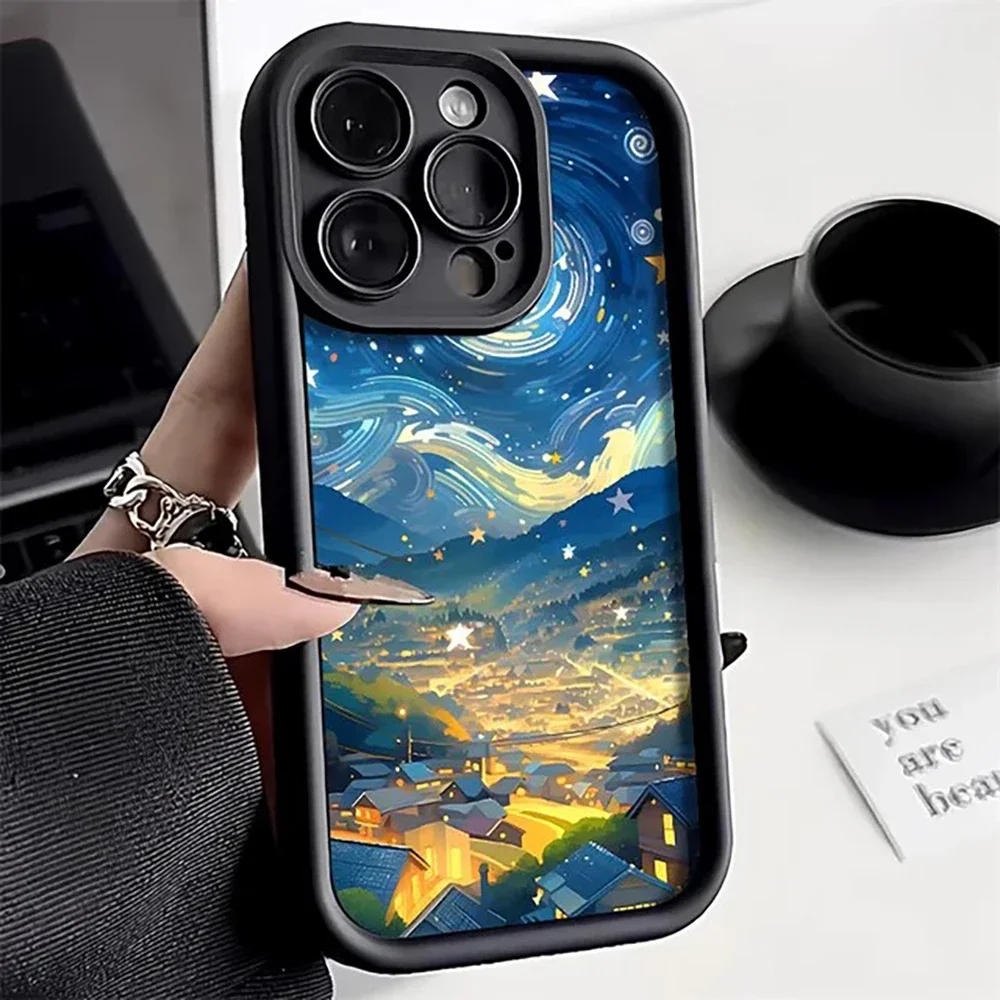 Abstract Landscape Painting Phone Case for Samsung Galaxy S24 S23 S22 S21 FE Ultra Plus 5G Note 20 Pro M54 Ladder Soft TPU Cover