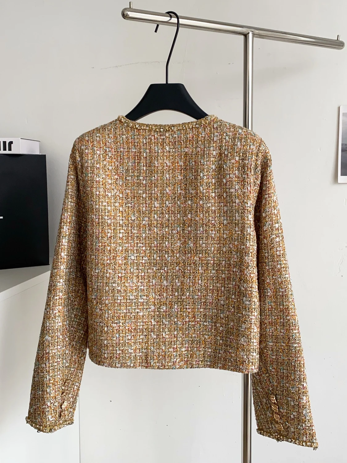 

Faionable Heavy Embellied Tweed Jaet Women's Autumn Versatile Slimming Outerwear French Sle Loose Fit Long Sve