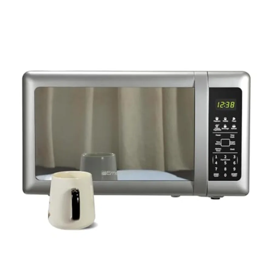 MW7601SL-N Countertop Microwave Oven with Sleek Mirrored Finish Glass Door 700W 10 Power Levels 6 Pre-Programmed Settings Child