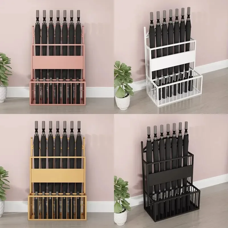 Modern Metal Iron Umbrella Stand Double Sided Capacity Movable Design for Indoor Use in Shopping Malls and Offices Factory