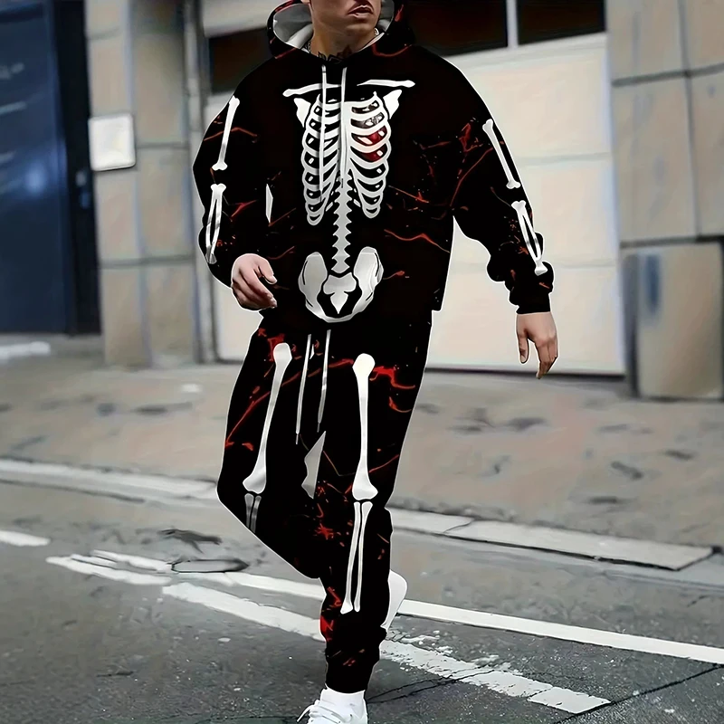 Fashion Outfits Pattern Print Mens Two Piece Sets Autumn Male Daily Outdoor Streetwear Vintage Hoodie Sweatshirt And Pants Suits