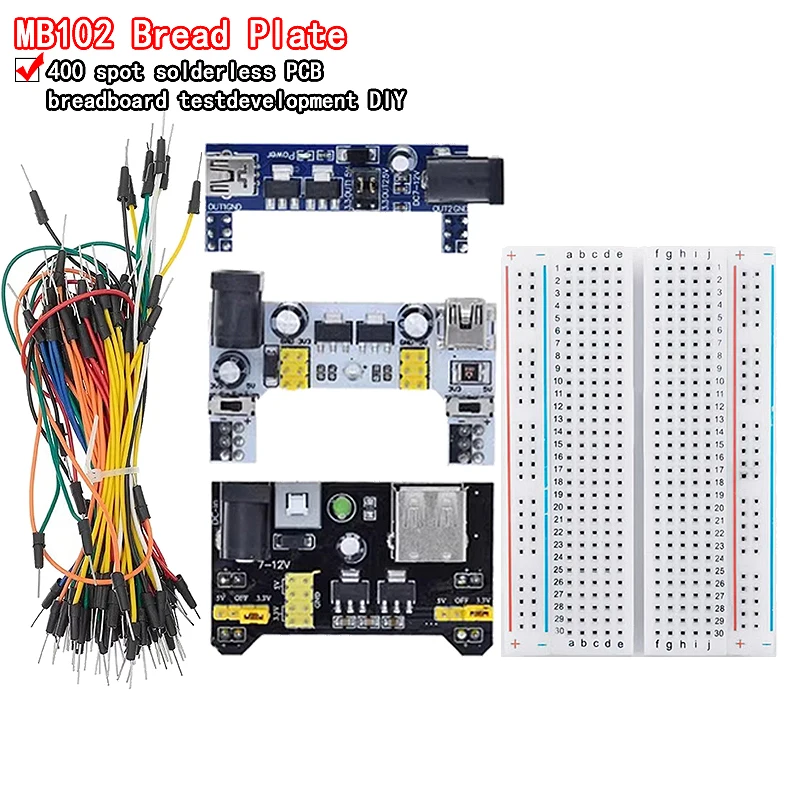 3.3V/5V MB102 Breadboard power module+ 400 points Solderless Prototype Bread board kit +65 Flexible jumper wires