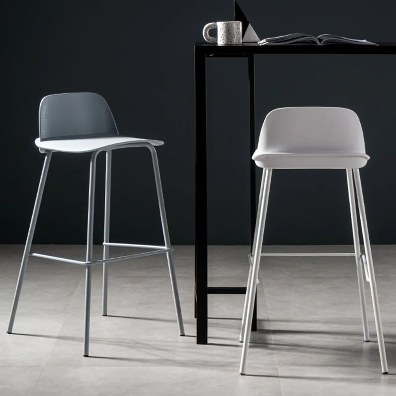 

Bar chair, modern and minimalist white iron bar chair, Nordic creative coffee shop, color high stool