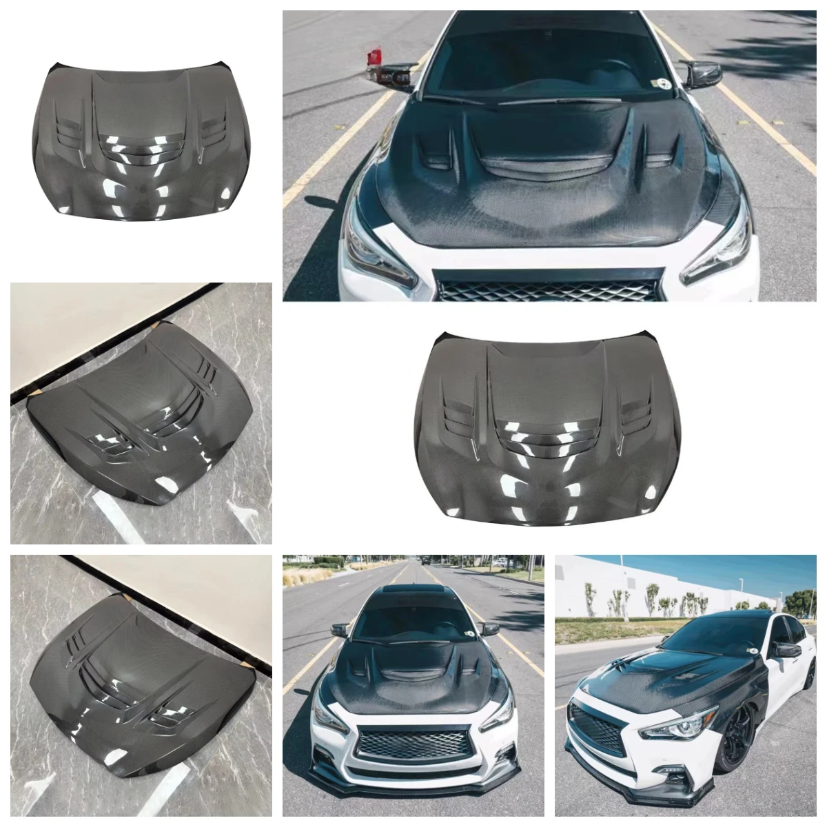 

Карбоновый капот V-образной формы Flying Wing для Infiniti Q50 Q50L 2014-2021, крышка переднего бампера, накладка на капот, элементы кузова автомобиля