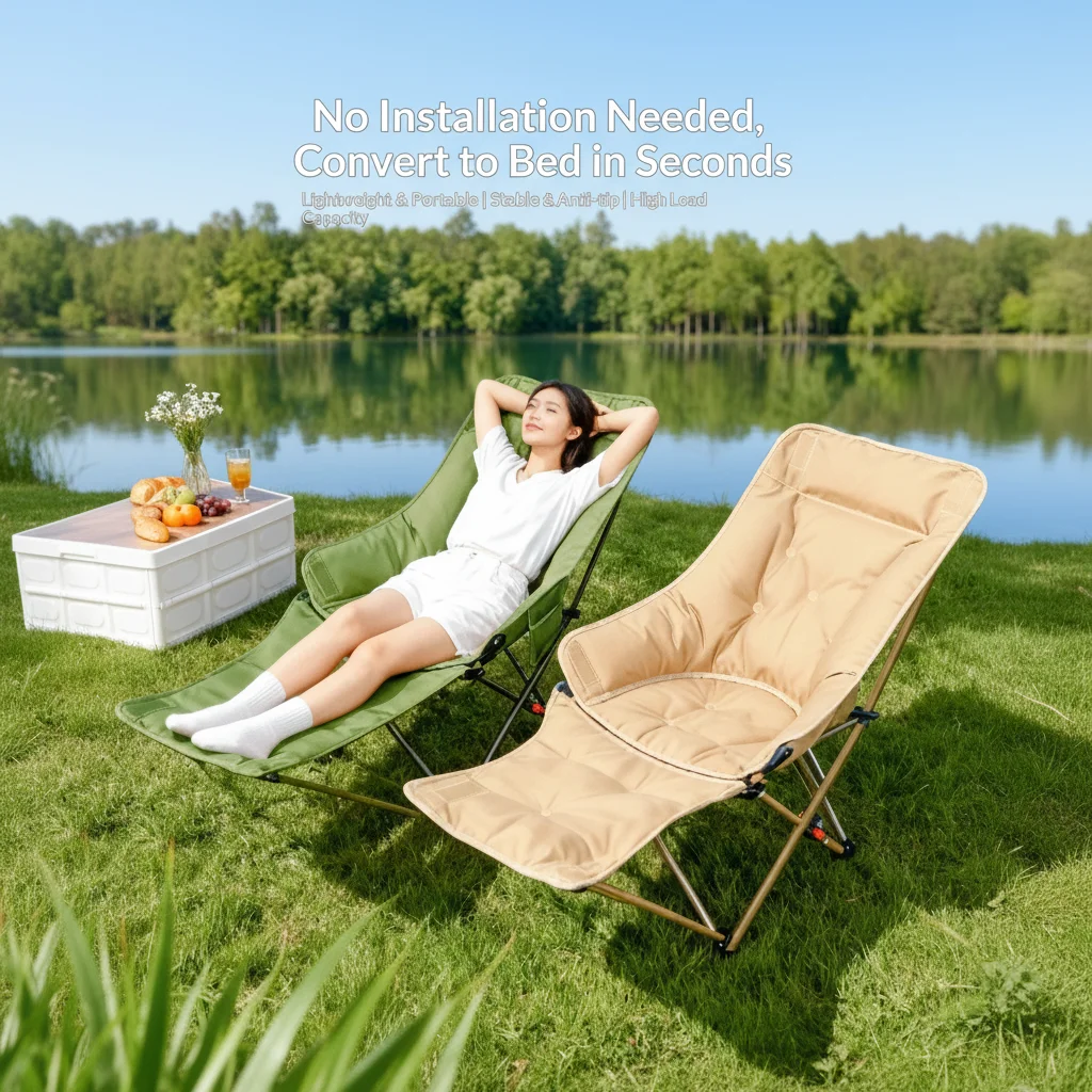 

Outdoor Folding Chair Elevated Moon Adjustable Camping Portable Nap Recliner Fishing Beach Oxford Cloth 400kg