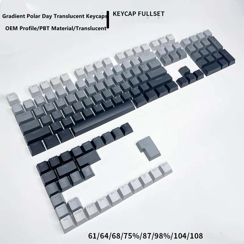 Polar Day Gradient Translucent Personalized Keycaps PBT Material OEM Profile Doubleshot For 61/64/68/104 Mechanical Keyboard