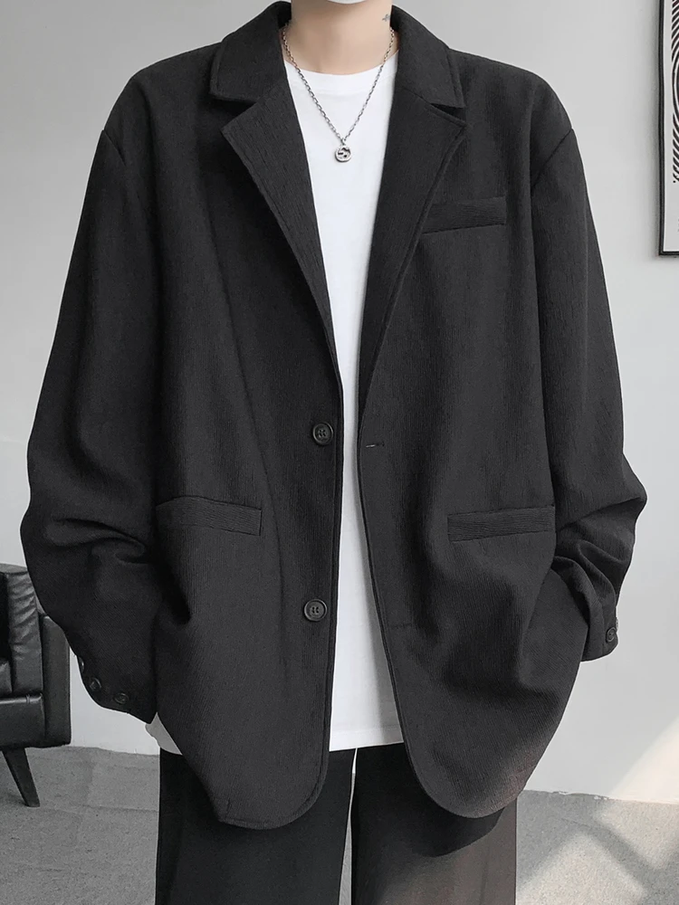 

Мужская куртка свободного кроя с текстурой оверсайз, осенняя верхняя одежда в стиле ретро, большие размеры, украшенная пуговицами из полиэфирного волокна