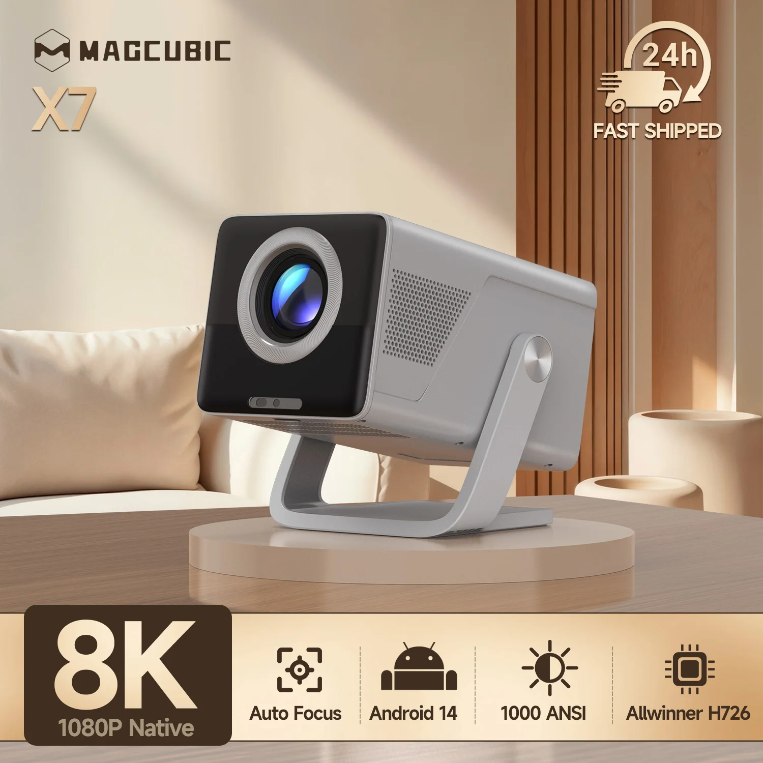 Magcubic 1000ANSI 8K Support HD 1080P X7 projecteur avec haut-parleur 5W Android 14 WiFi6 BT5.4 projecteur de cinéma maison vidéo extérieure