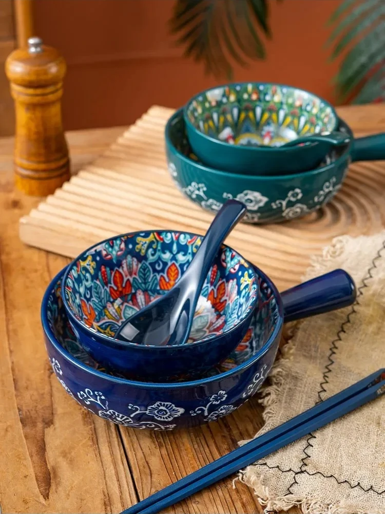 

Ceramic Tableware Set Handle Bowl Household Rice Bowl with Handle Noodle Bowl Breakfast Cup Bowl Chopsticks And Spoon Set