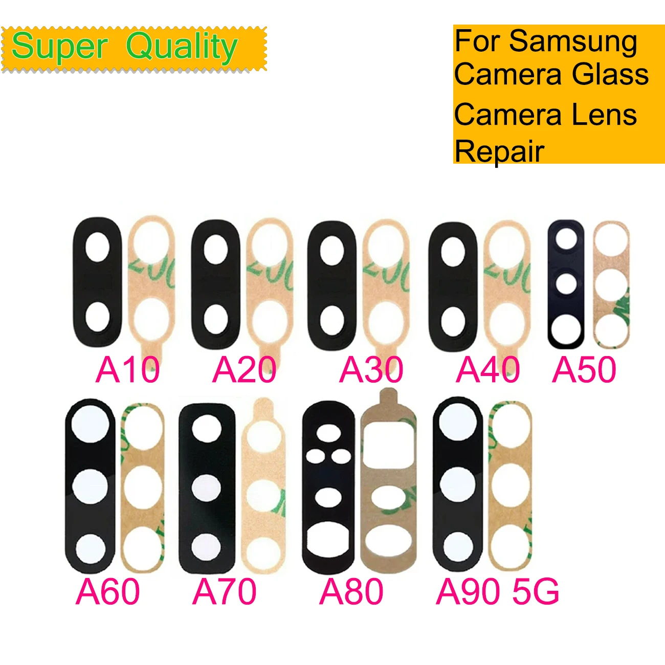 

10Pcs/Lot Real Camera Glass For Samsung Galaxy A10 A20 A30 A40 A50 A60 A70 A80 A90 5G Back Camera Glass Lens With Tape Repair