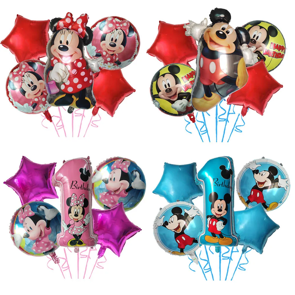 

5pcs Large Happy Birthday Balloons Three Layer Cake Balloon Cartoon Mickey Minnie Mouse Children Birthday Baby Shower Decoration