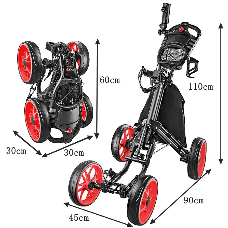 Chengmo Sport neues Design 4 Räder Push Golf Trolley hochwertige Golf Push Cart Trolley mit Regenschirm halter