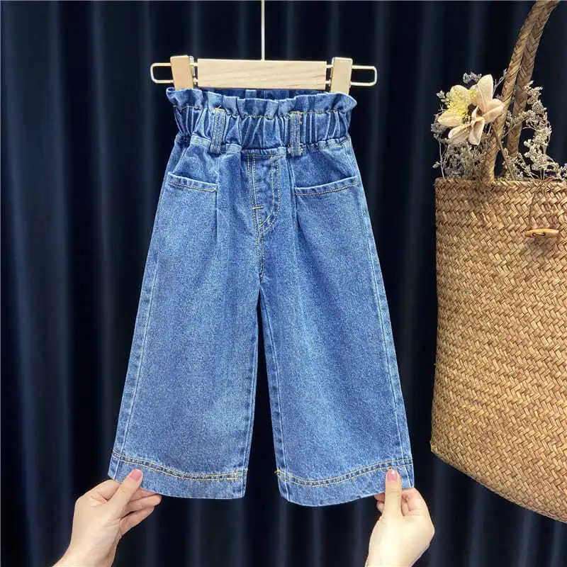 

2025 Spring Autumn Girls Fashion Wide Leg Jeans Pant Baby Kids Children Denim Trousers