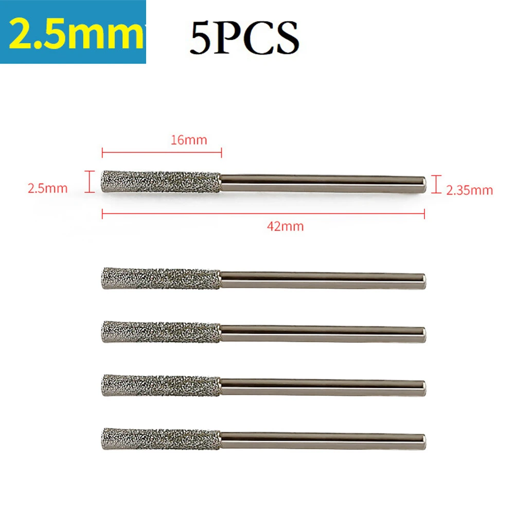 5pcs 0.8/1/1.2/1.5/1.8/2/2.5mm Diamond Coated Drill Bits For Glass Jade Amber Jewelry Glass Diamond Drill Bit Power Tools
