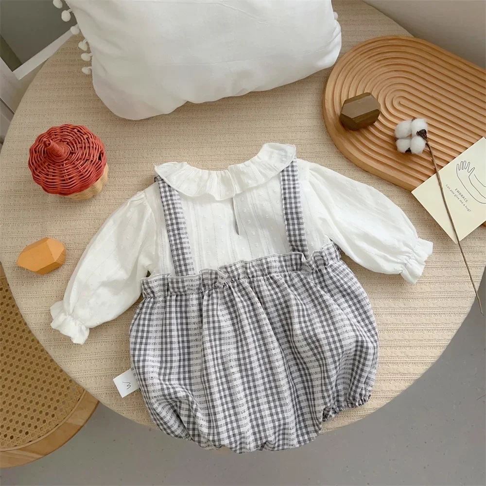 Charming Plaid Baby Romper with Embroidered Accents - Perfect Blend of Comfort and Style for Your Little One