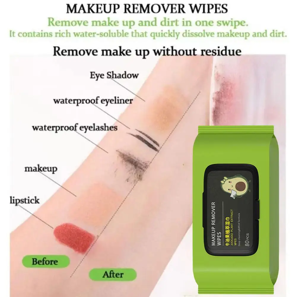 12/60/80Pcs Avocado makeup remover wipes Mild non-irritating makeup remover disposable wet wipes Makeup Remover Tools