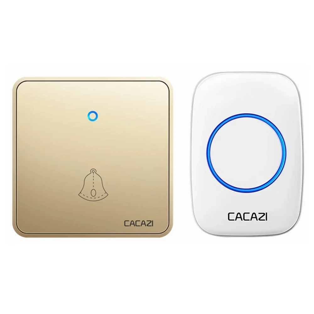 CACAZI Home Wireless Doorbell Waterproof 300M Remote 2032 Battery Transmitter Night Light Receiver 0-110DB 5 Volume 60 Chimes