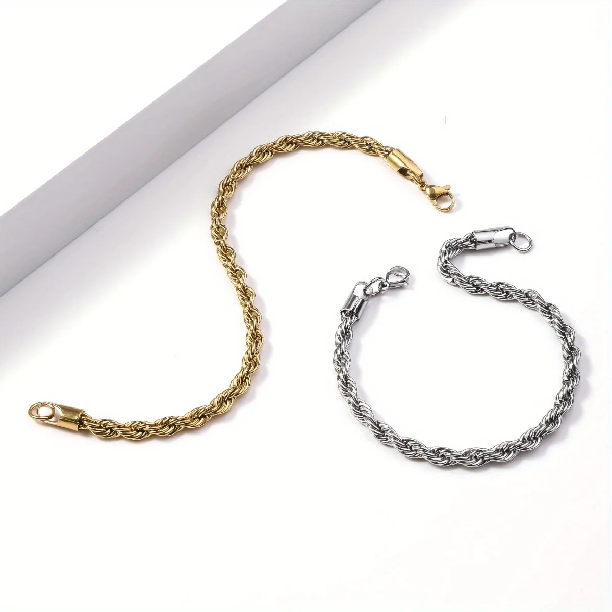 Silvery Bracelet New 3mm Thick Stainless Steel Cable Shape Metal Chain Golden Hip Hop Twist Chain Chic Men Cool Fashion Jewelry image 5