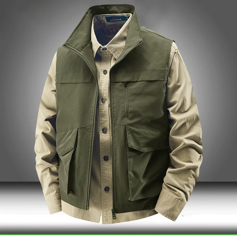 

Men's Multi-Pocket Work Vest Autumn Outdoor Photography Fishing Jacket Coat Spring Korean Fashion Casual Long Sleeve Cargo Shirt