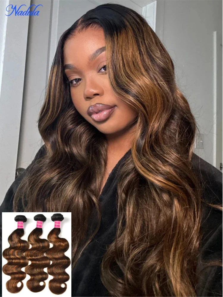 Nadula Balayage Brown Pre Colored Human Hair Bundles 100g/PC 8-30inch 100% Brazilian Body Wave Virgin Human Hair Thick Hair End 1 2  3 4 PCS / Bundle Double Weft Body Wave Bundles Last More than 12 Months  Free Local Return If  Don't Like