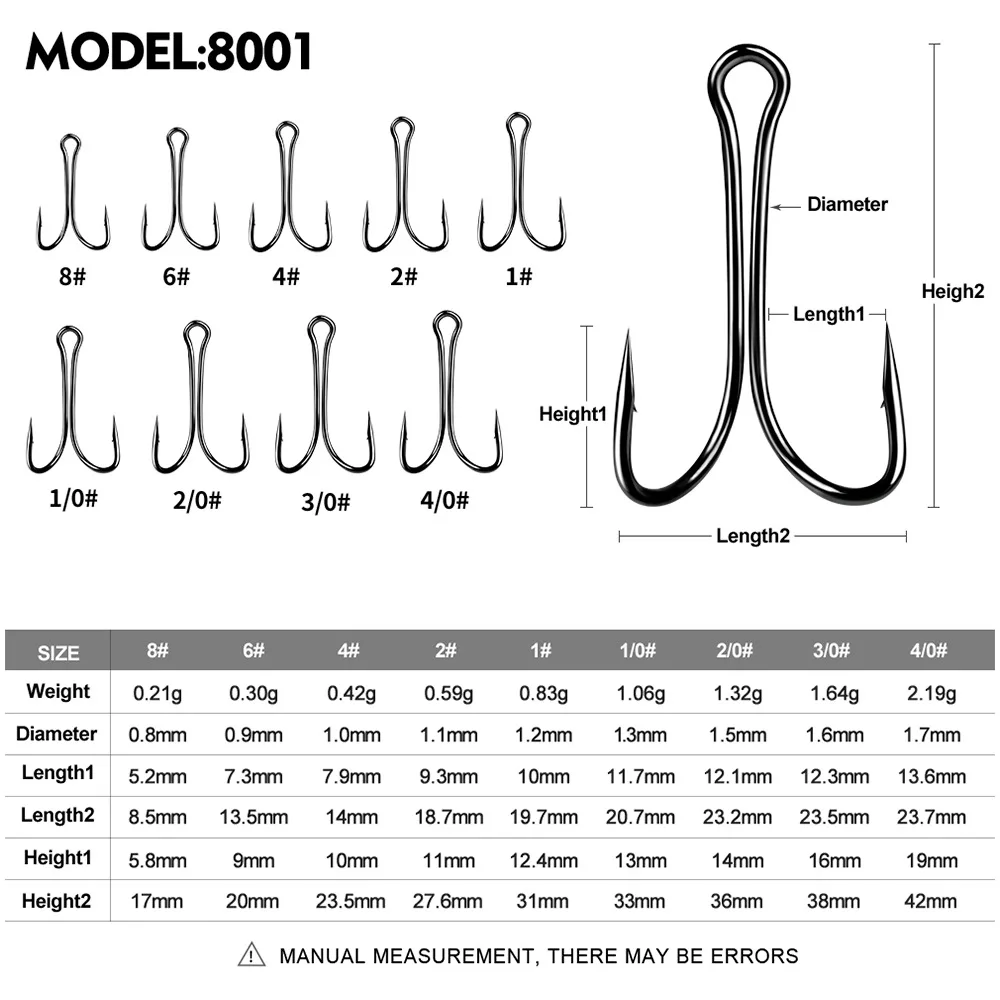 Sea.Yolo 50pcs/pack Lure Fishing Hook High Carbon Steel Double Hook Explosive Hook Barbed For Bass Carp Lake Fishing