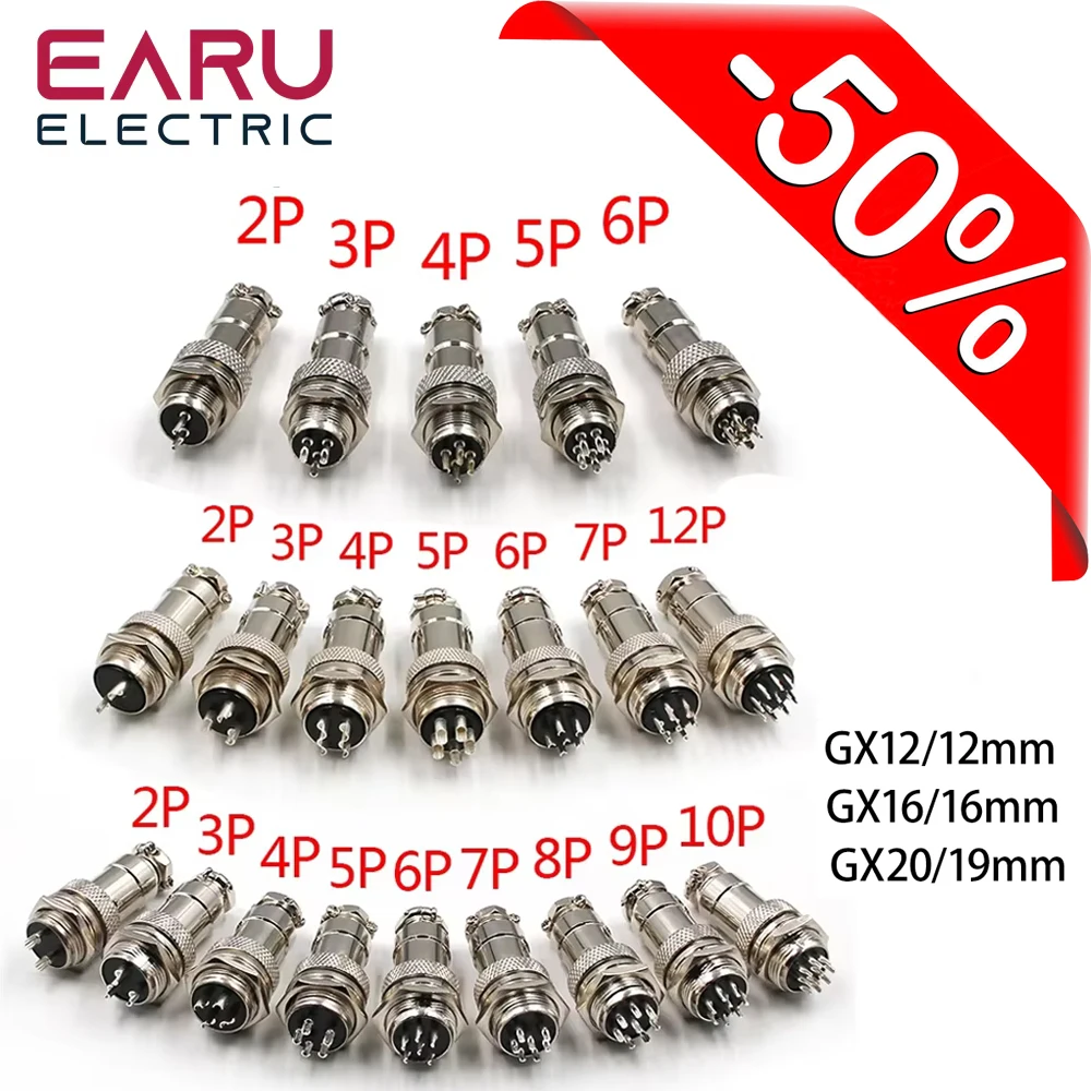 

GX12 GX16 GX20 Aviation Connector Plug Socket Circular Connector 2 3 4 5 6 7 8 9 10 12 Pin 12/16/19mm Cable Wire Male Female