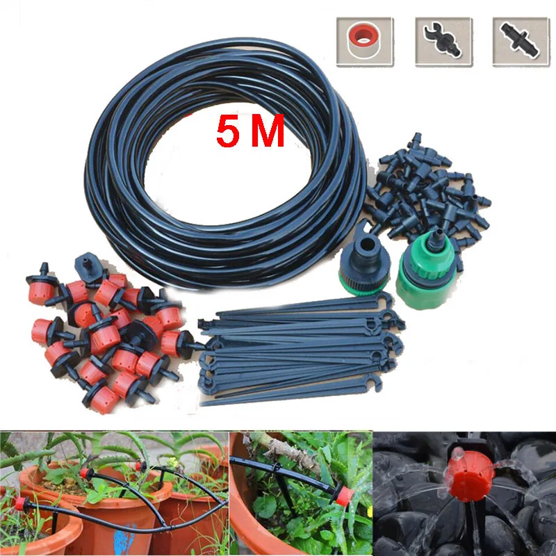 5M Drip Irrigation Set Micro sprinklers Spray 4/7 Water Cooling Moisturizer Auto Watering System Kit DIY Garden Tools