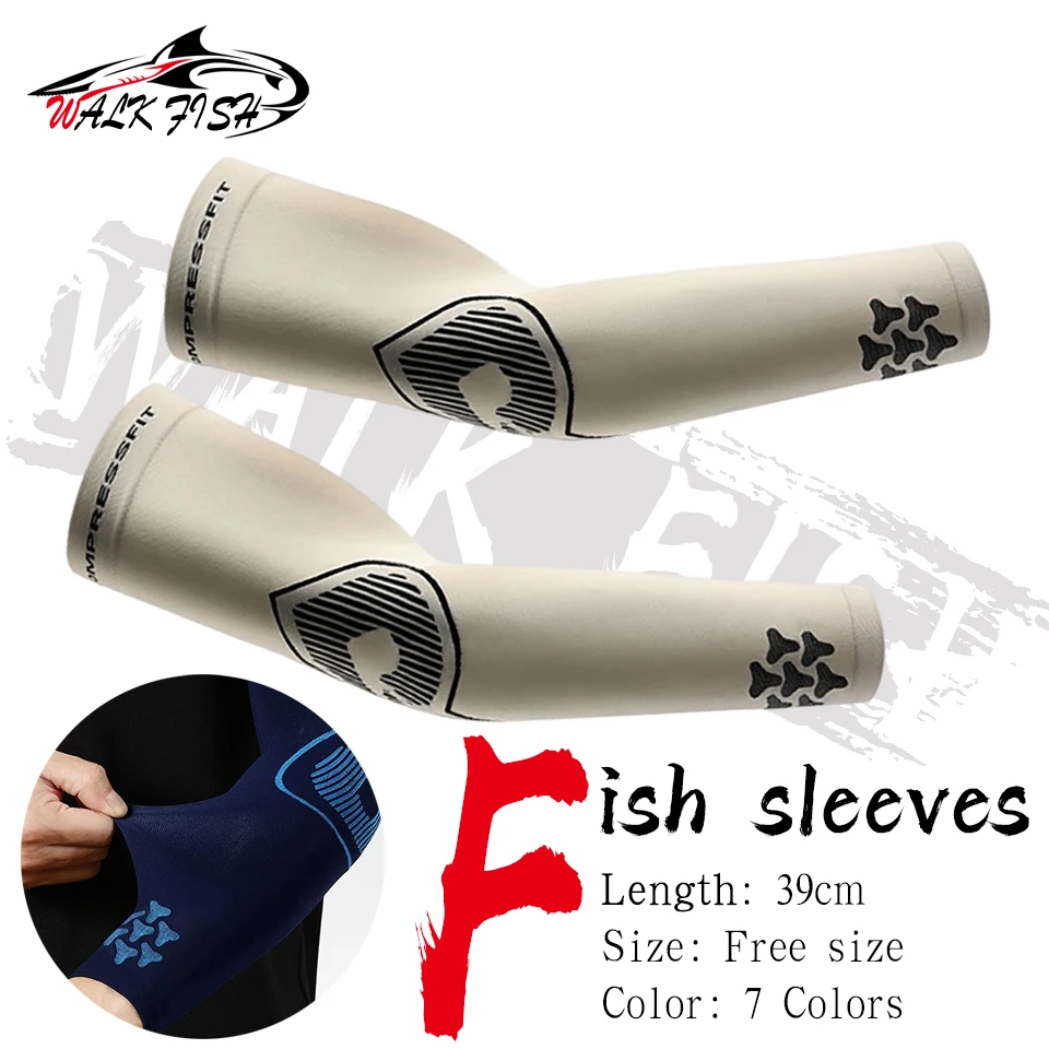 WALK FISH Ice Silk Fishing Sports Sleeve Running Cycling Sunscreen Arm Support Men Women Arm Sleeves Cool Feeling Breathable