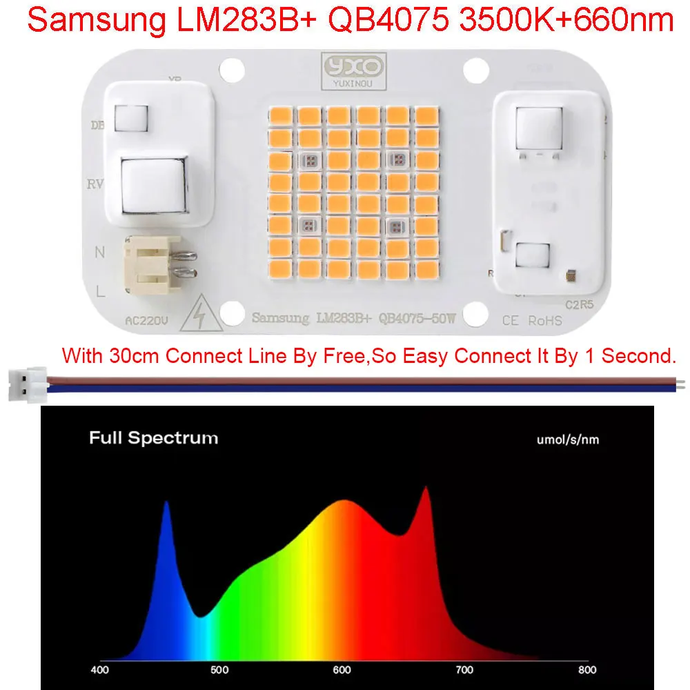 Sam-ng Quantum LED Grow Light Chip LM283B+ 100W 50W DOB COB Full Spectrum Welding Free 220V 110V LED Chip For Indoor Plants