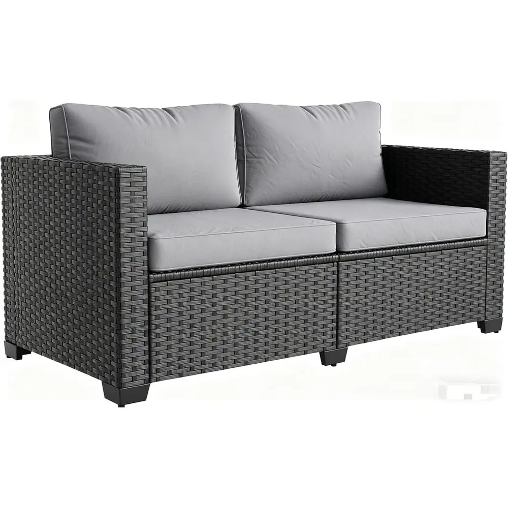 

Outdoor Patio Sectional Furniture Set with Rattan, Thick Waterproof Cushions, Cover, Ideal for Garden, Backyard, Porch, Deck, Gr
