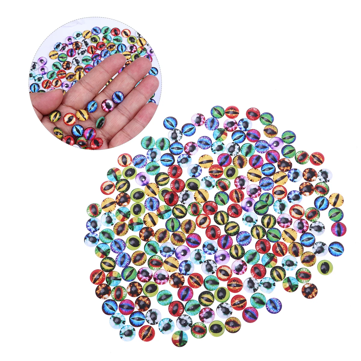 200 Pcs Button Designs Glass Eye Cabochons Crystal Snaps Round Noodles Dragon