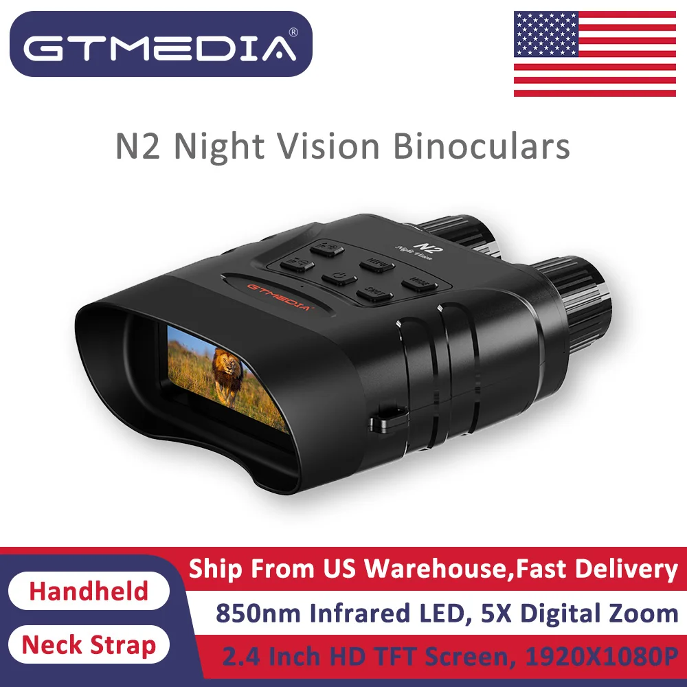 

GTMEDIA N2 Night Vision Goggles Binoculars 2.4" HD TFT Screen 5X Zoom Infrared LED Handheld With Neck Strap for Camping Hiking